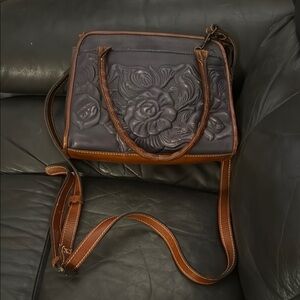 Patricia Nash Brown and Black Floral Shoulder Bag